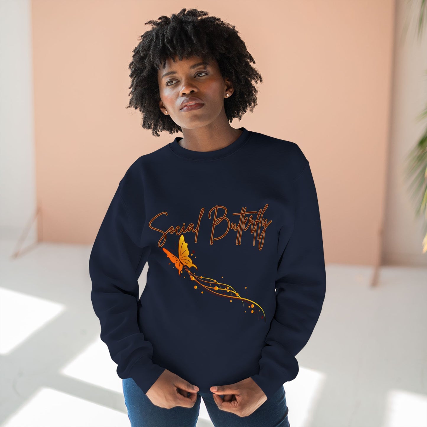 Social Butterfly Crewneck Sweatshirt | Cozy Fall Fashion, Gift for Friends, Casual Wear, Butterfly Design, Unisex Style