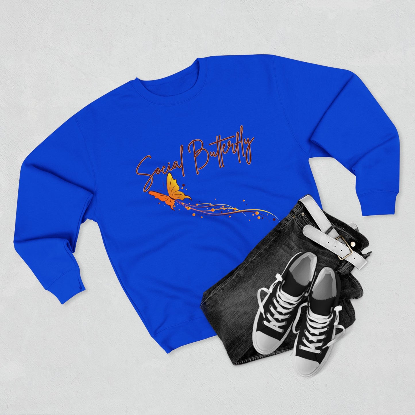 Social Butterfly Crewneck Sweatshirt | Cozy Fall Fashion, Gift for Friends, Casual Wear, Butterfly Design, Unisex Style