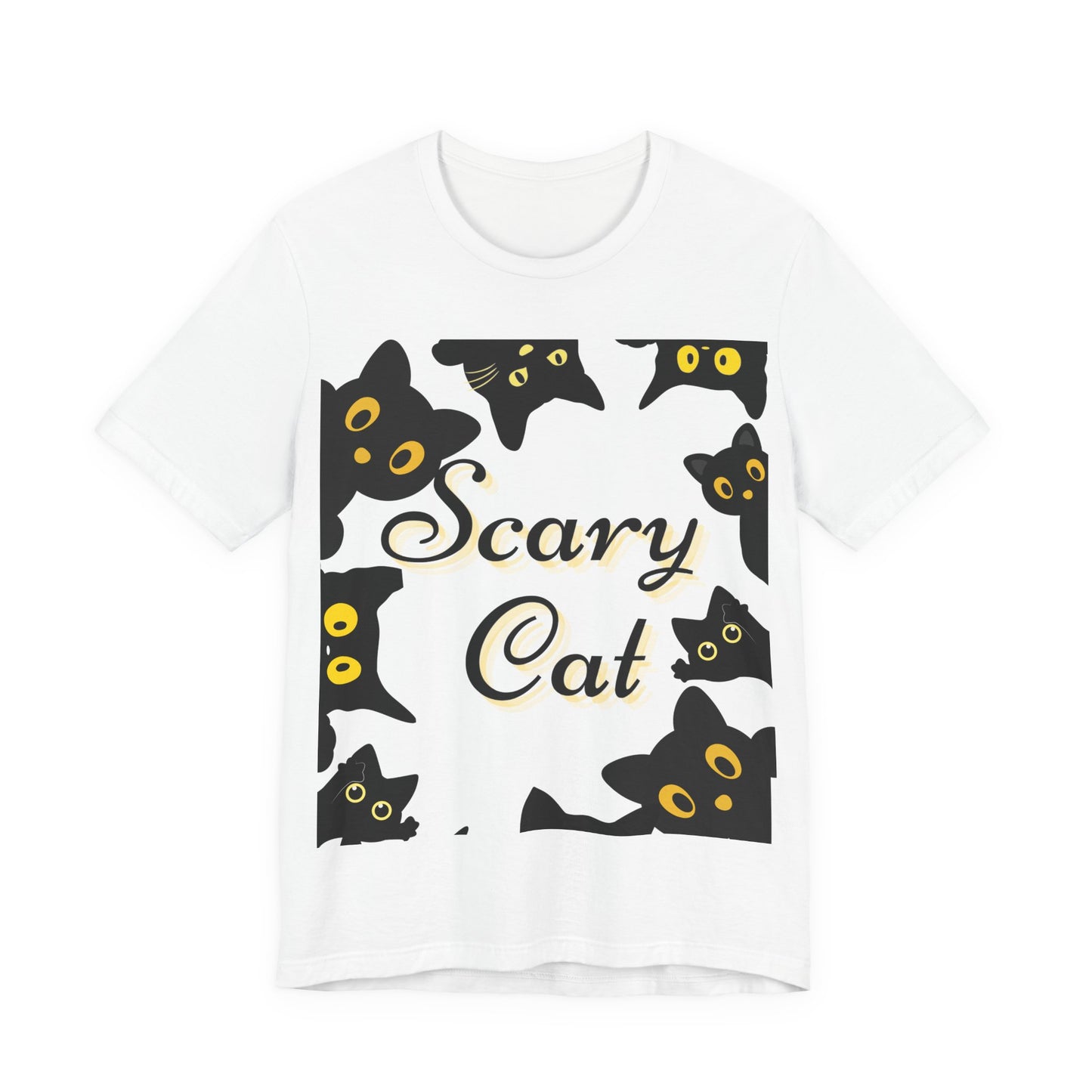 Scary Cat Halloween Tee, Unisex Short Sleeve Shirt, Cute Cat Graphic Tee, Spooky Animal Shirt, Perfect for Halloween Parties