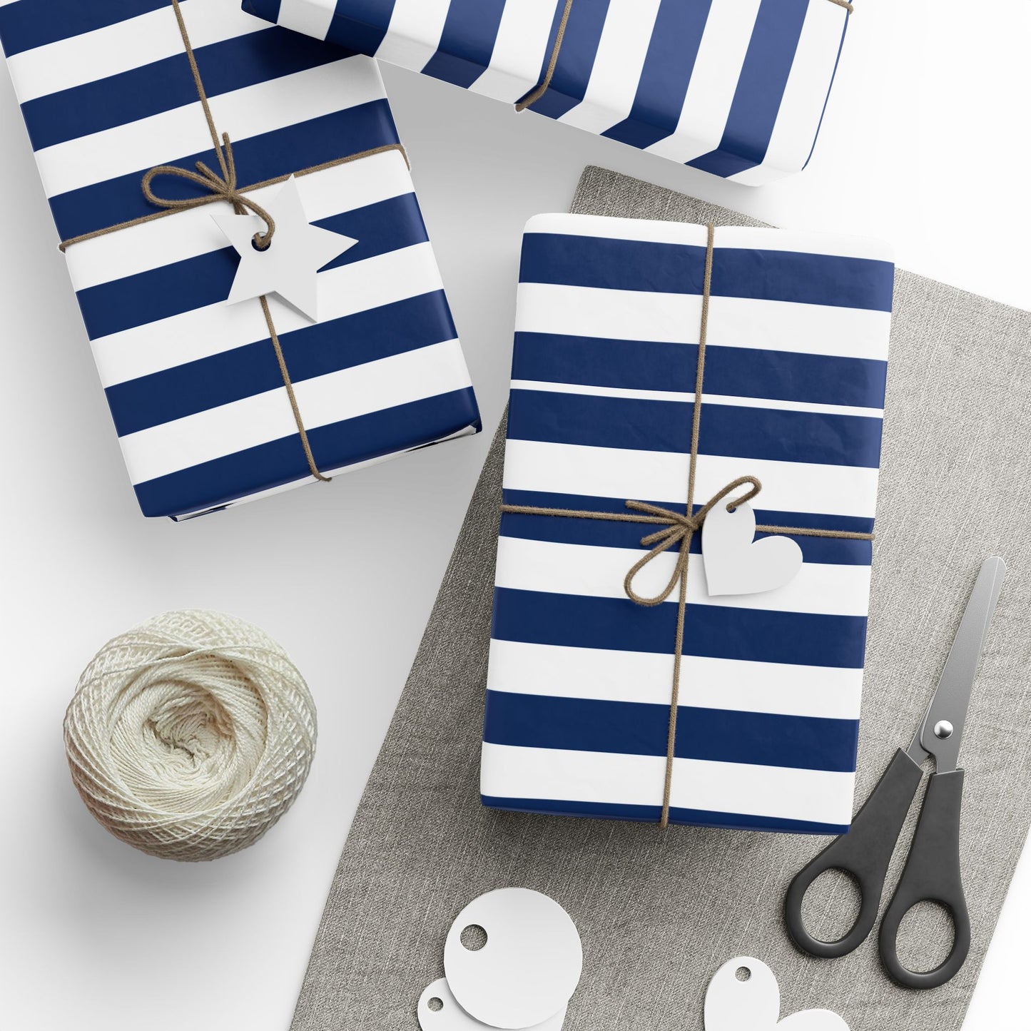 Nautical Striped Wrapping Paper Roll, Gift Wrap for Birthdays, Weddings, Baby Showers, Holidays, Navy Blue Decoration