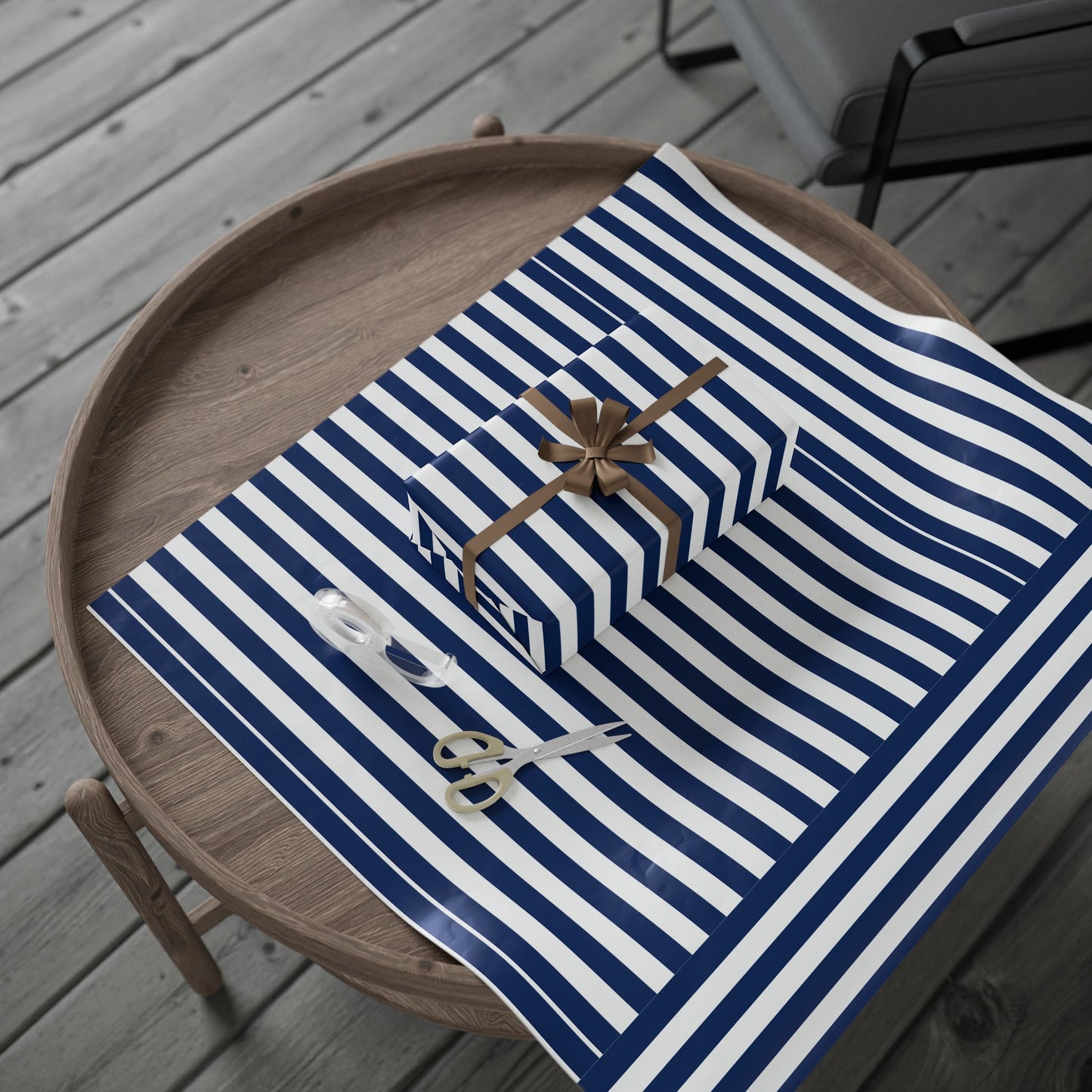 Nautical Striped Wrapping Paper Roll, Gift Wrap for Birthdays, Weddings, Baby Showers, Holidays, Navy Blue Decoration