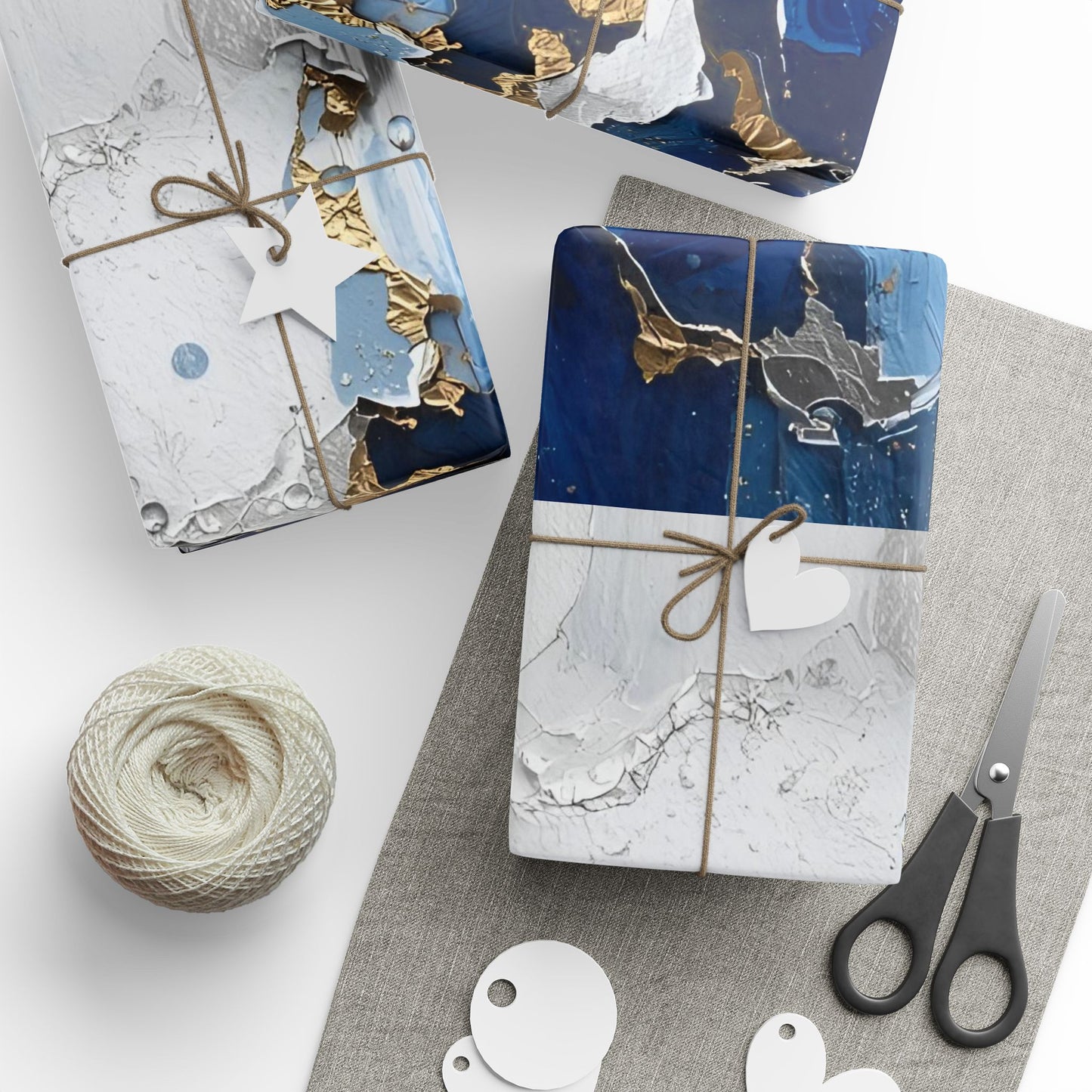 Elegant Abstract Wrapping Paper, Gift Wrap, Party Decor, Blue and Gold Design, Holiday Gift Giving, Eco-Friendly Wrapping