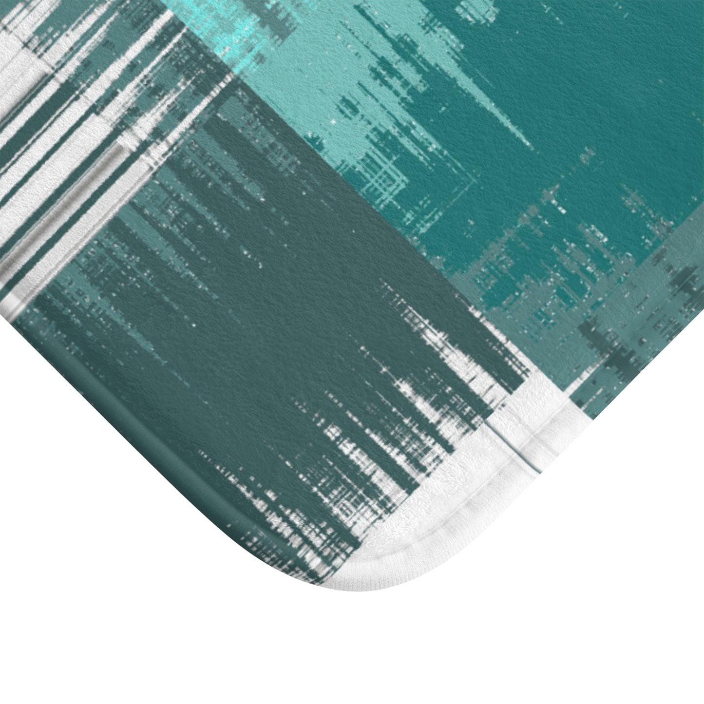 Modern Geometric Bath Mat, Abstract Aqua and Gray Bath Rug, Stylish Bathroom Accessory, Home Decor, Gift Idea