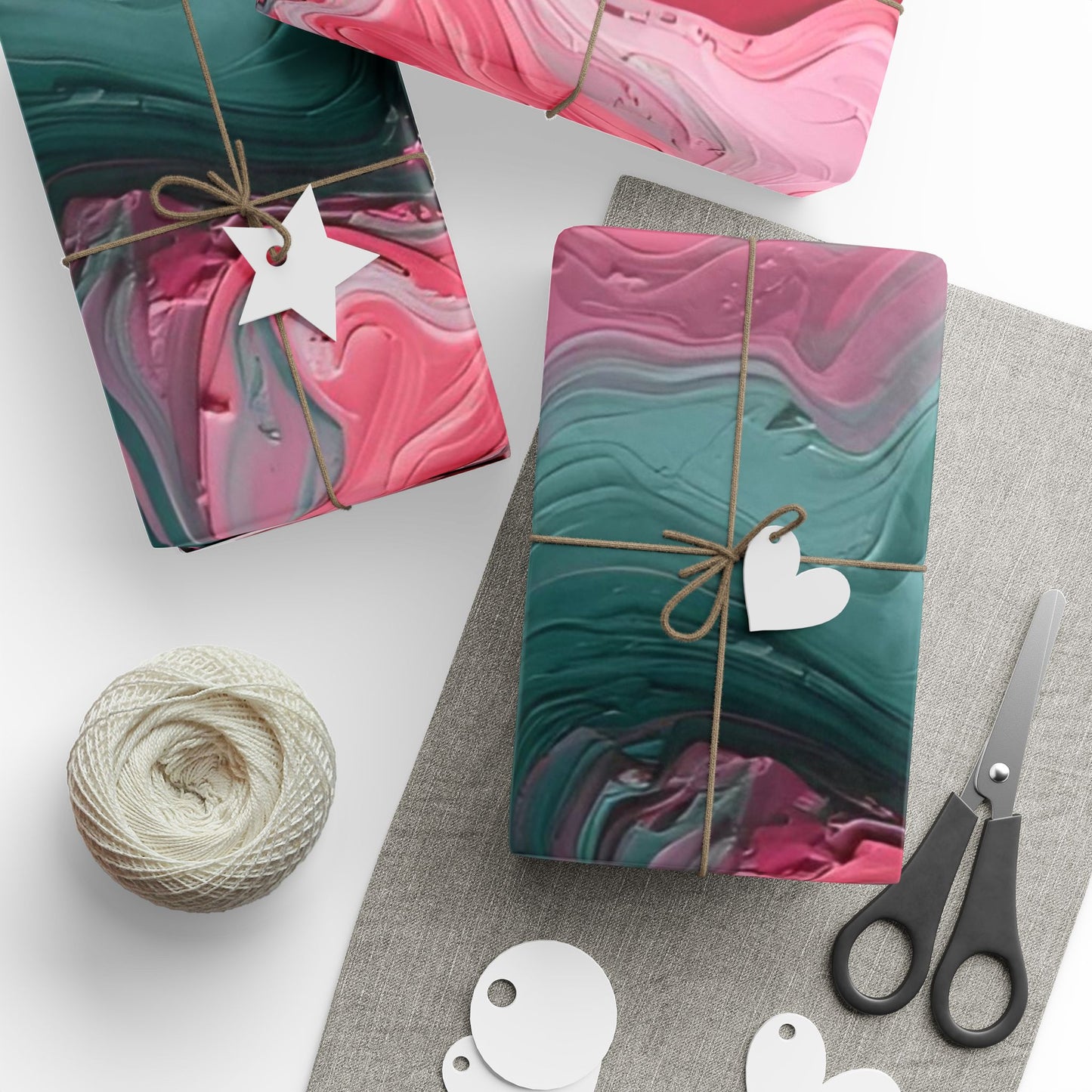 Artistic Wrapping Paper, Abstract Pink Green Gift Wrap, Premium Birthday, Holiday, and Celebration Paper, Unique Gift Packaging