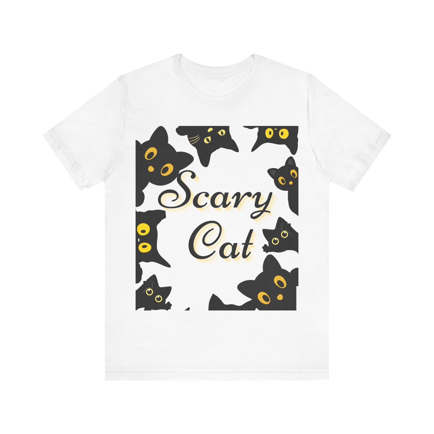 Scary Cat Halloween Tee, Unisex Short Sleeve Shirt, Cute Cat Graphic Tee, Spooky Animal Shirt, Perfect for Halloween Parties