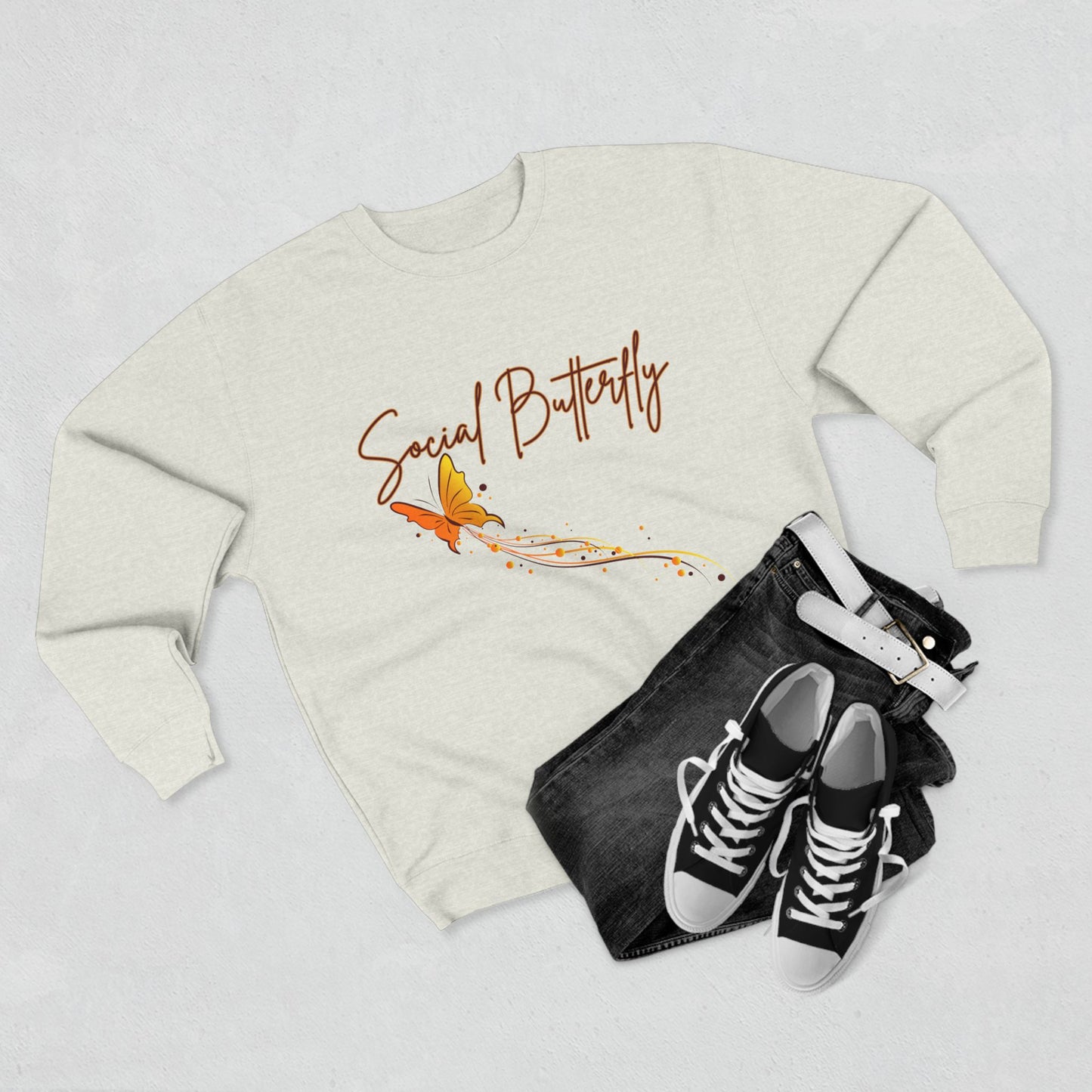 Social Butterfly Crewneck Sweatshirt | Cozy Fall Fashion, Gift for Friends, Casual Wear, Butterfly Design, Unisex Style