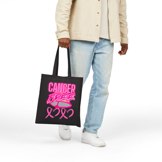 Cancer Free Pink Ribbon Cotton Canvas Tote Bag, Breast Cancer Awareness Gift, Eco-Friendly Bag, Inspirational Tote for Everyday Use