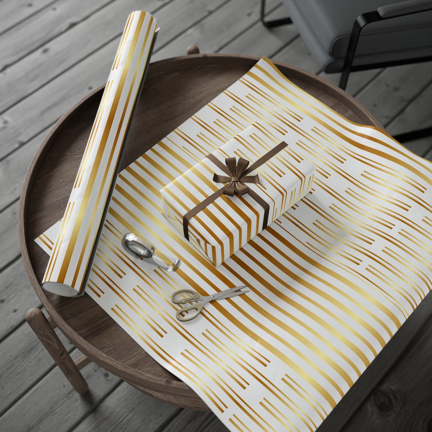 Elegant Gold Striped Wrapping Paper, Gift Wrap for Birthdays, Weddings, Holidays, Special Occasions, Crafting, Parties