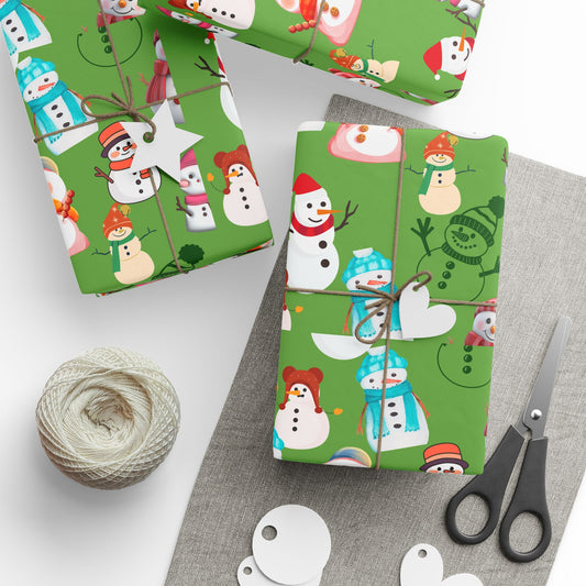 Festive Wrapping Paper for Holidays, Gift Wrap for Christmas, Snowman and Winter Animal Design, Merry Seasonal Packaging