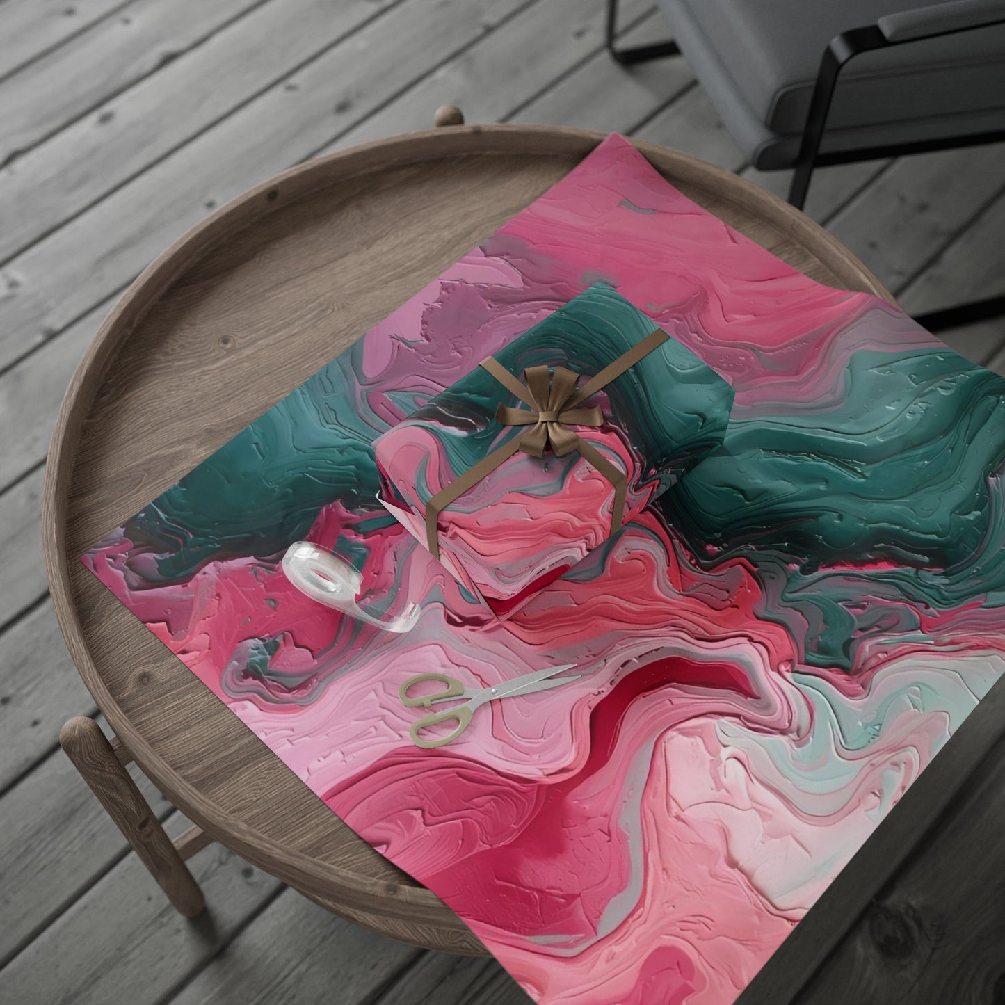 Artistic Wrapping Paper, Abstract Pink Green Gift Wrap, Premium Birthday, Holiday, and Celebration Paper, Unique Gift Packaging