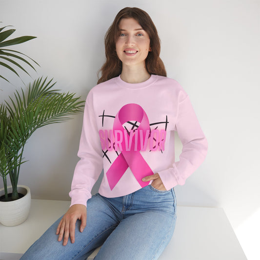 Pink Ribbon Survivor Sweatshirt, Unisex Crewneck, Awareness Apparel, Cancer Support Gift, Breast Cancer Awareness Sweatshirt