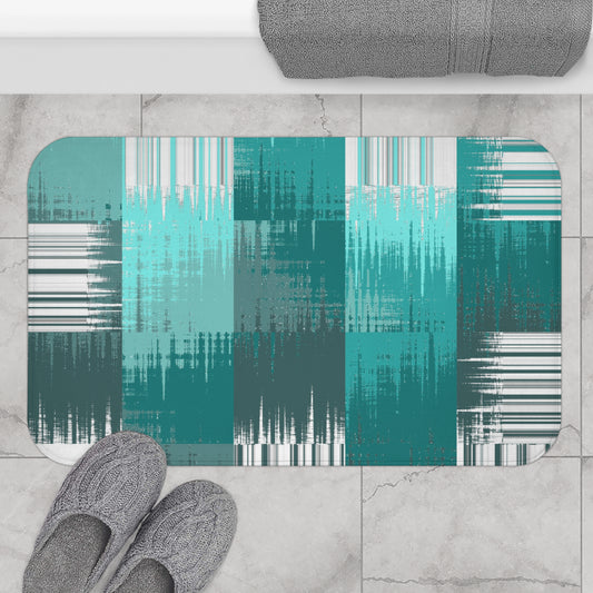 Modern Geometric Bath Mat, Abstract Aqua and Gray Bath Rug, Stylish Bathroom Accessory, Home Decor, Gift Idea