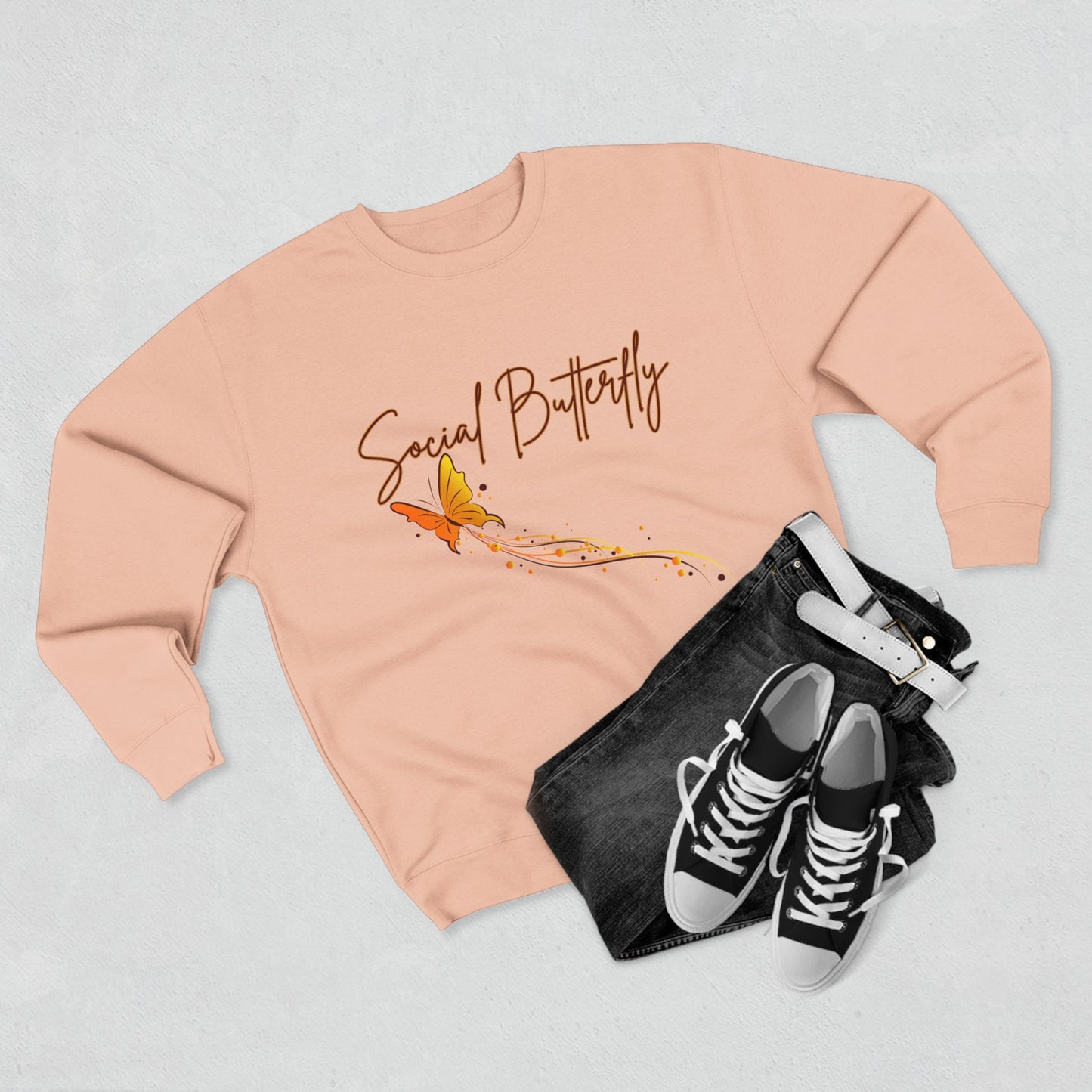 Social Butterfly Crewneck Sweatshirt | Cozy Fall Fashion, Gift for Friends, Casual Wear, Butterfly Design, Unisex Style