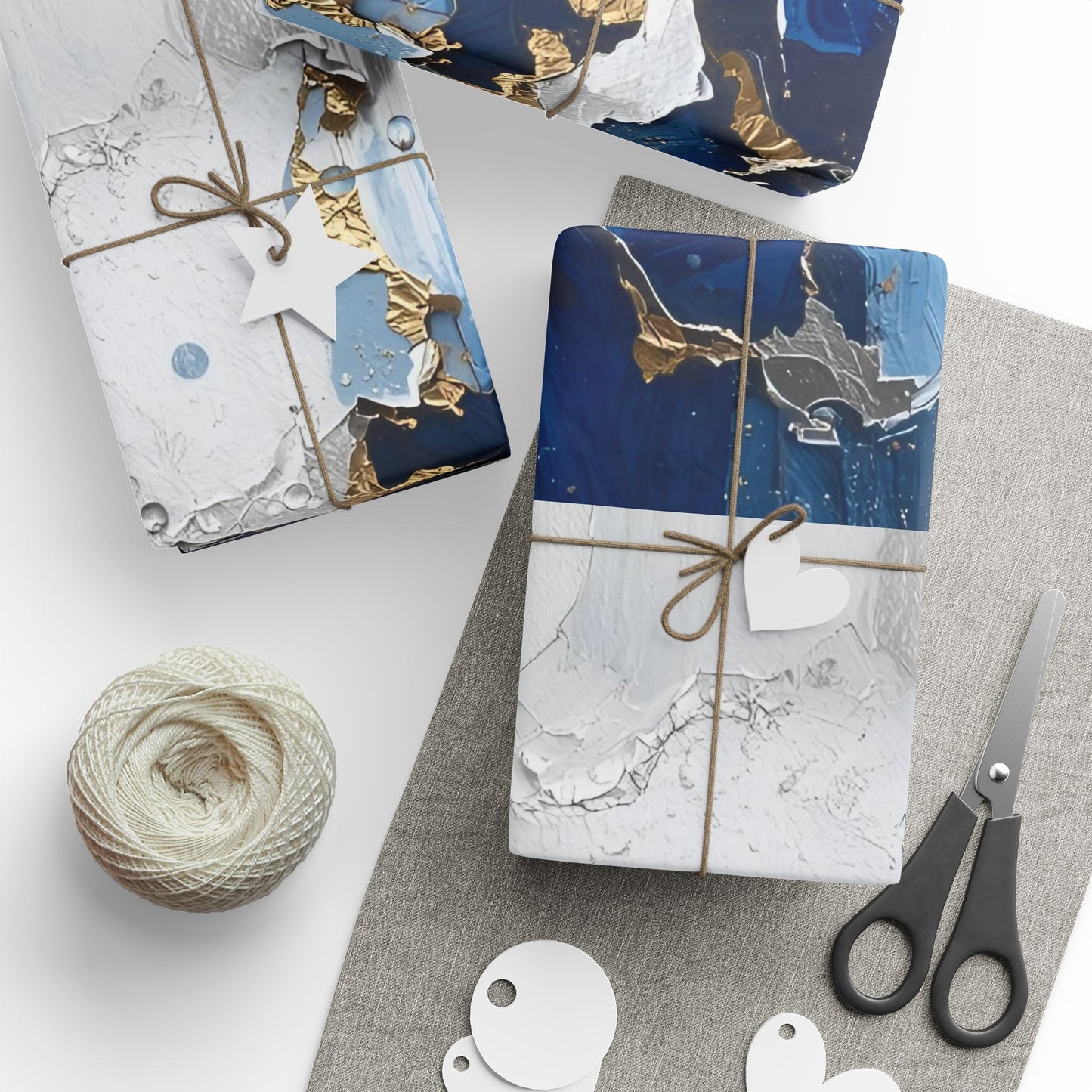 Elegant Abstract Wrapping Paper, Gift Wrap, Party Decor, Blue and Gold Design, Holiday Gift Giving, Eco-Friendly Wrapping