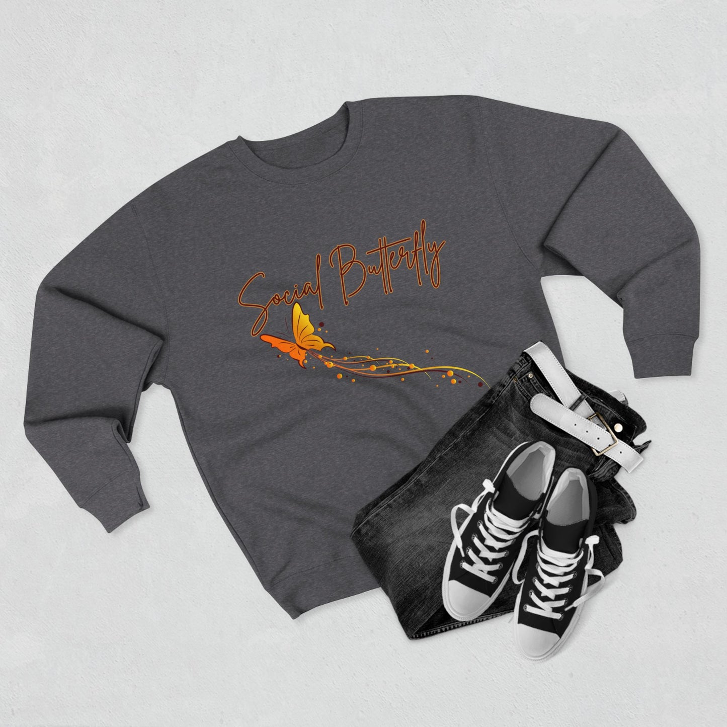 Social Butterfly Crewneck Sweatshirt | Cozy Fall Fashion, Gift for Friends, Casual Wear, Butterfly Design, Unisex Style
