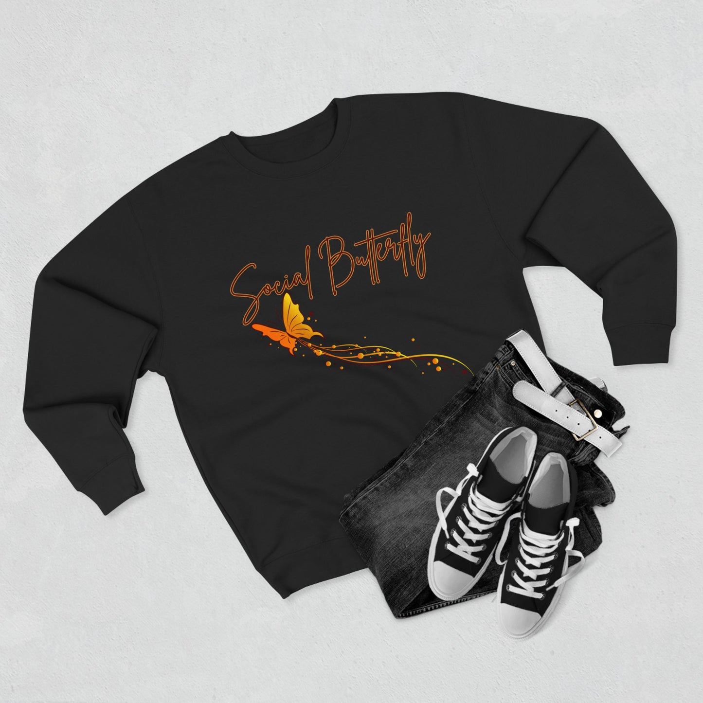 Social Butterfly Crewneck Sweatshirt | Cozy Fall Fashion, Gift for Friends, Casual Wear, Butterfly Design, Unisex Style