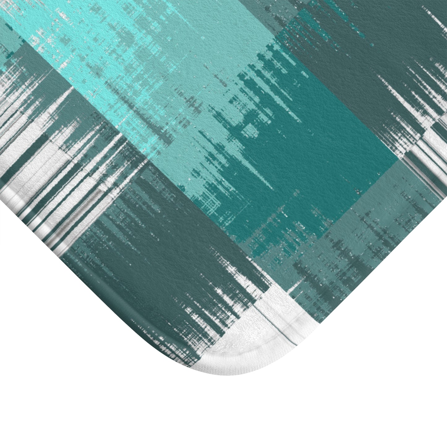 Modern Geometric Bath Mat, Abstract Aqua and Gray Bath Rug, Stylish Bathroom Accessory, Home Decor, Gift Idea