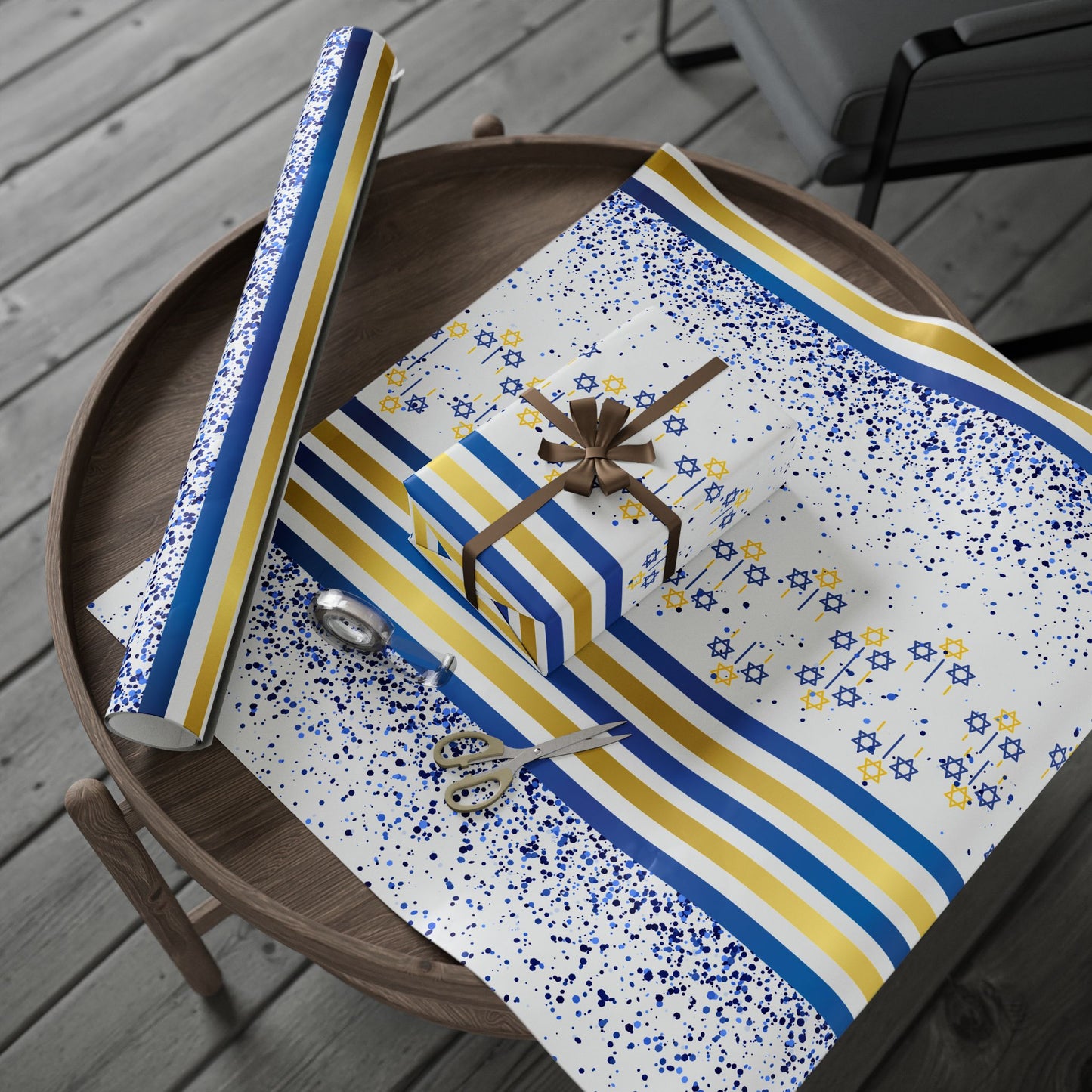 Elegant Floral Wrapping Paper, Gift Wrap for Weddings, Birthdays, Holidays, Blue and Gold Designs, Ideal for Special Occasions