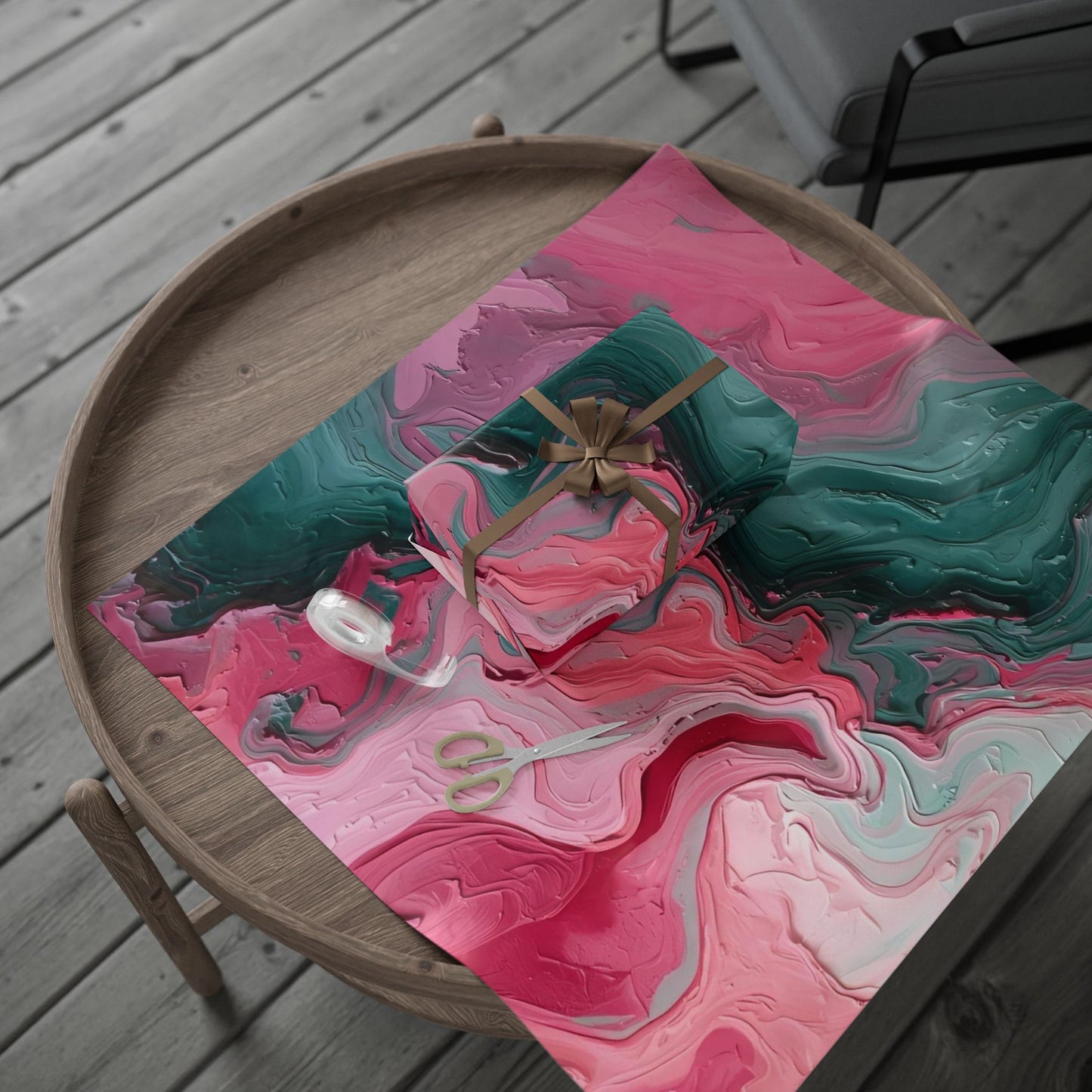 Artistic Wrapping Paper, Abstract Pink Green Gift Wrap, Premium Birthday, Holiday, and Celebration Paper, Unique Gift Packaging