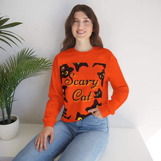 Scary Cat Sweatshirt | Cute Halloween Apparel, Unisex Crewneck, Cozy Fall Fashion, Gifts for Cat Lovers, Spooky Season Clothing