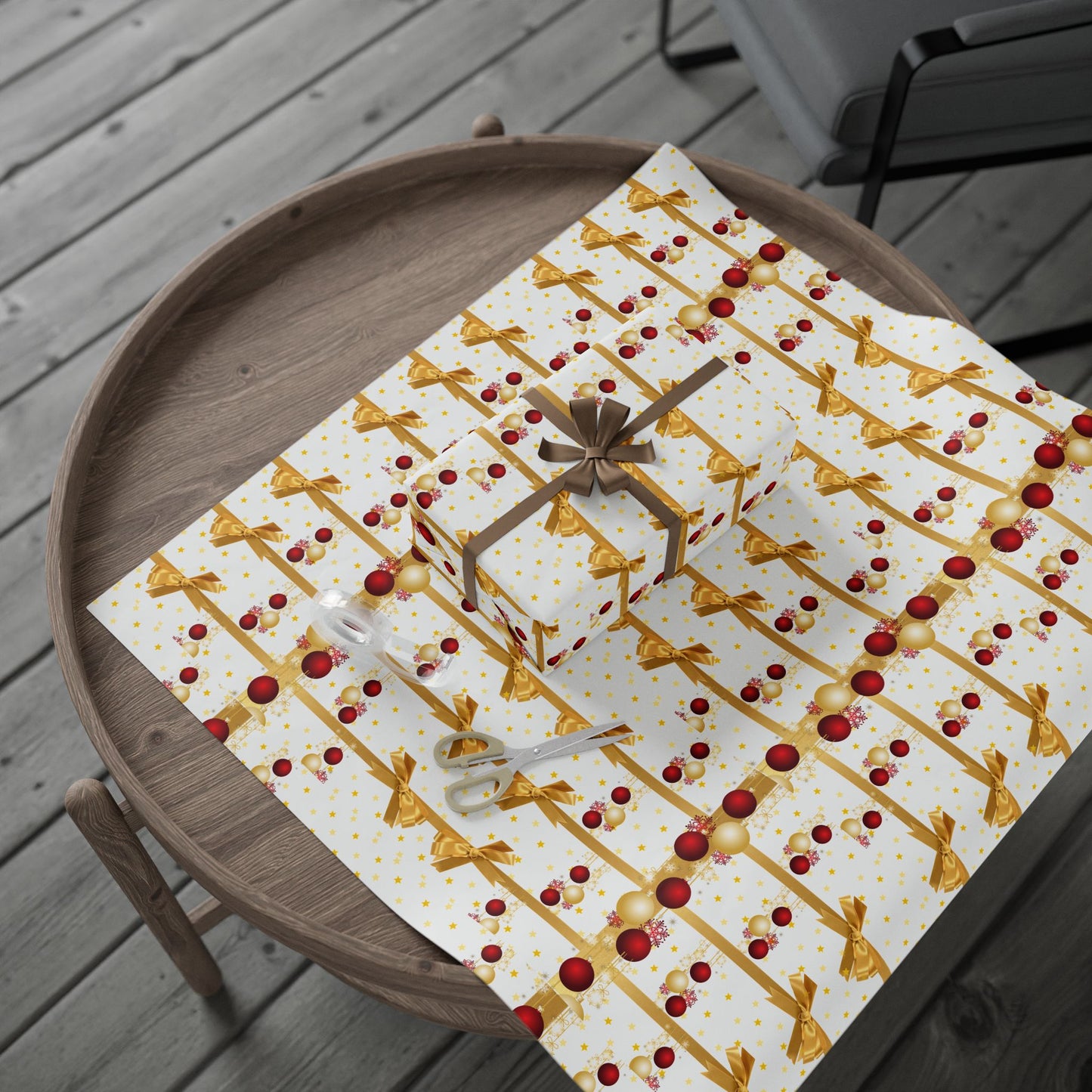 Festive Wrapping Paper Roll, Gold and Red Xmas Gift Wrap, Holiday Decor, Christmas Present Wrapping, Party Supplies, Elegant Gift Wrap
