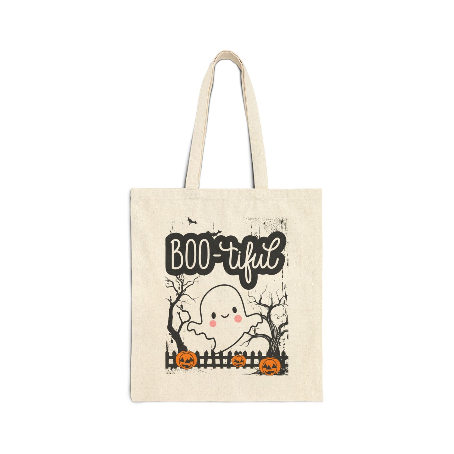 Boo-tiful Ghost Halloween Canvas Tote Bag, Fall Gift, Eco-Friendly Halloween Tote, Trick or Treat Bag, Seasonal Shopping Bag