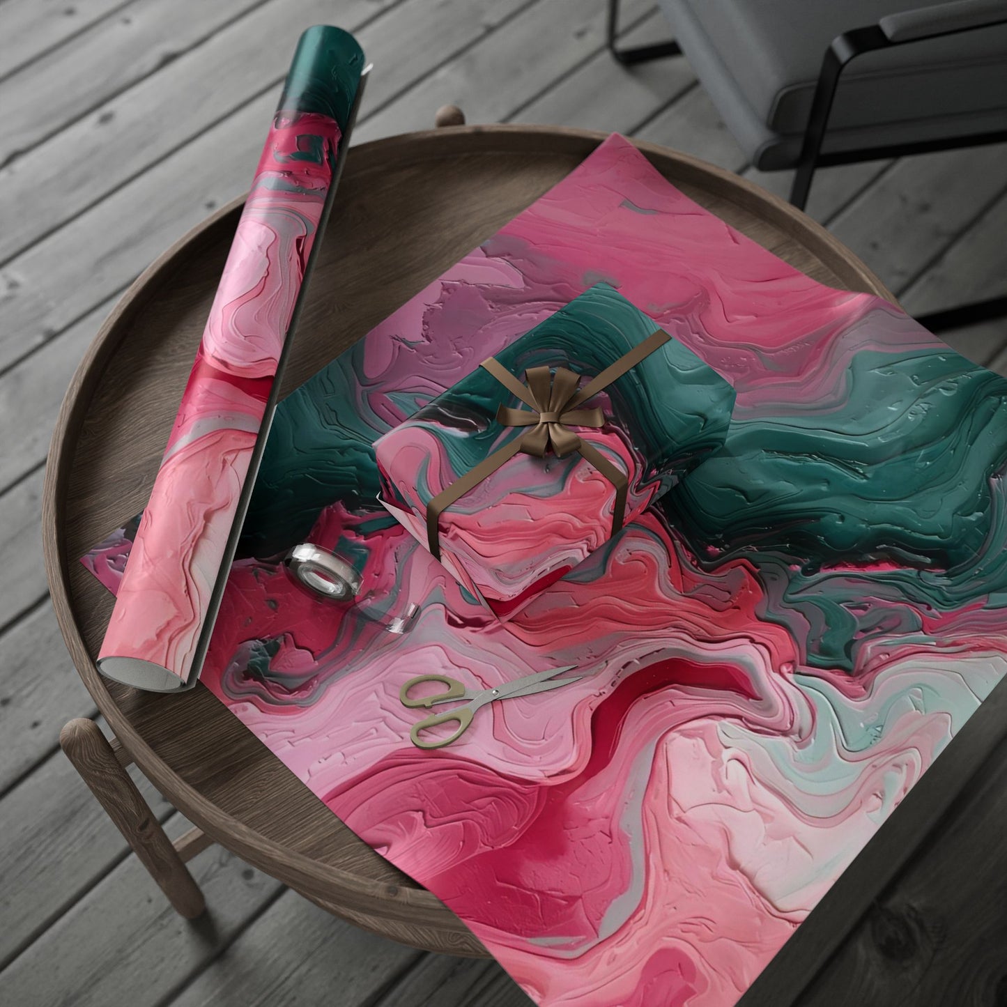 Artistic Wrapping Paper, Abstract Pink Green Gift Wrap, Premium Birthday, Holiday, and Celebration Paper, Unique Gift Packaging