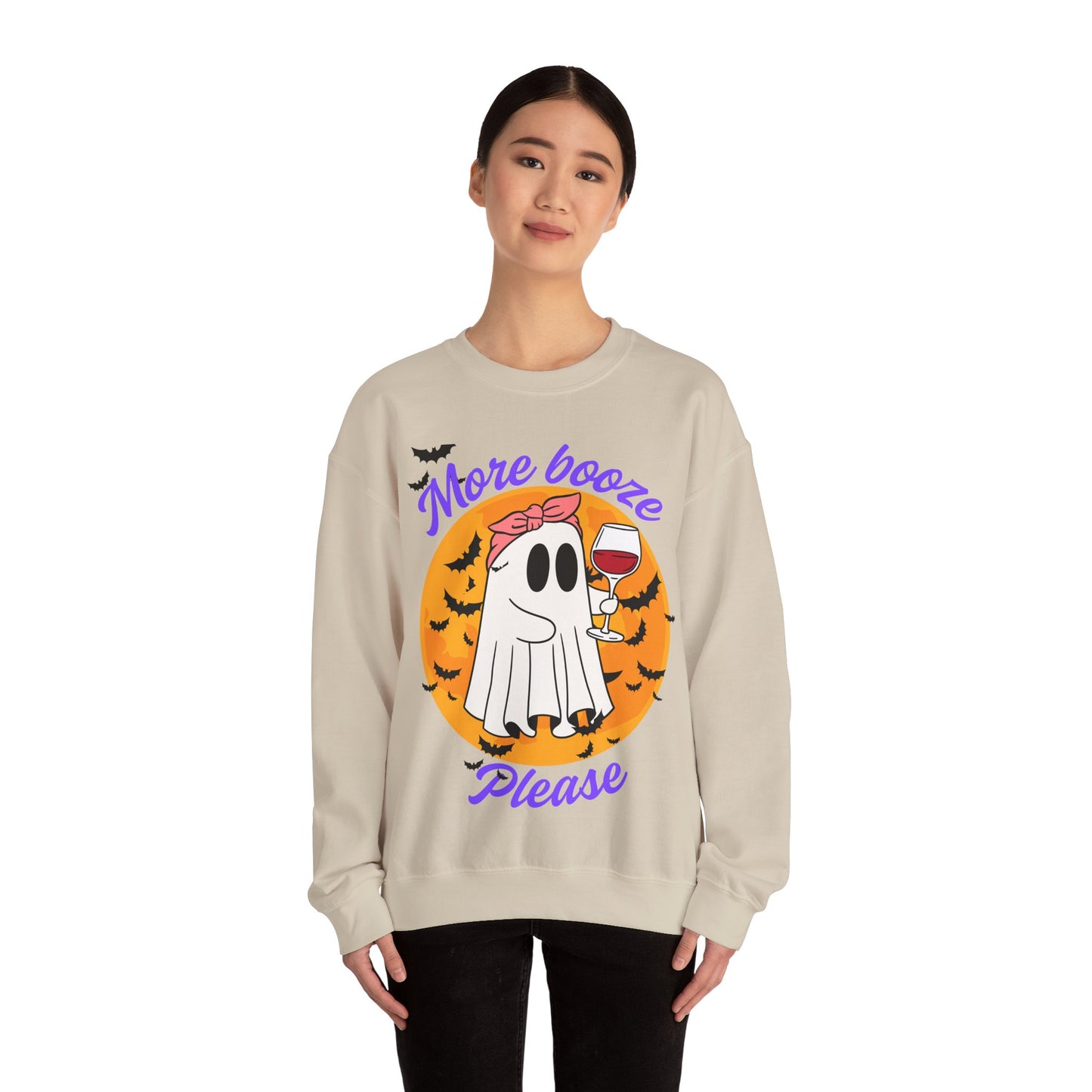 Ghostly Booze Crewneck Sweatshirt | Fun Halloween Apparel, Cozy Unisex Sweater, Fall Fashion, Cute Gift Idea