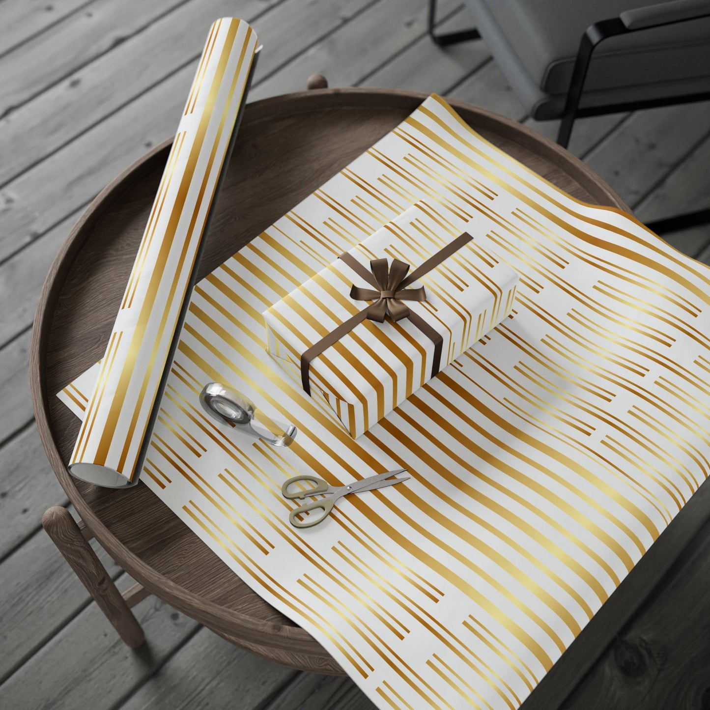 Elegant Gold Striped Wrapping Paper, Gift Wrap for Birthdays, Weddings, Holidays, Special Occasions, Crafting, Parties